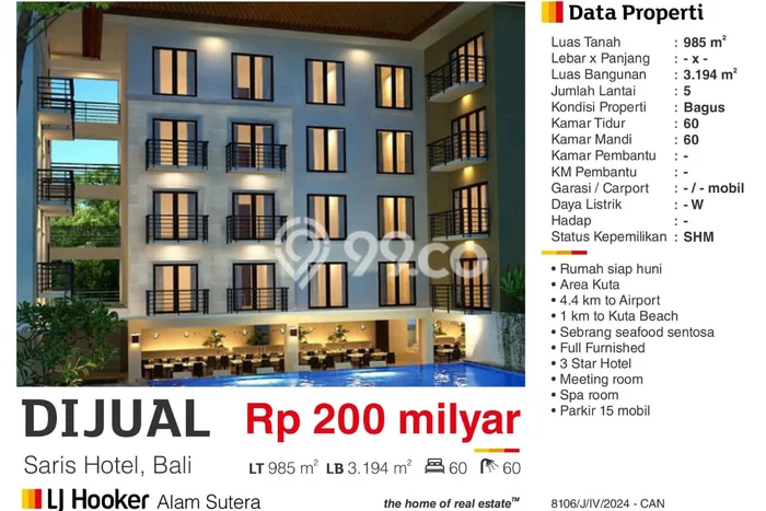 Rumah LT 985m2m² / LB 3194m2m² di Kawasan Kuta, Badung Rumah LT 985m2m² / LB 3194m2m² di Kawasan Kuta, Badung