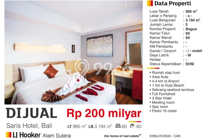 Rumah LT 985m2m² / LB 3194m2m² di Kawasan Kuta, Badung Rumah LT 985m2m² / LB 3194m2m² di Kawasan Kuta, Badung