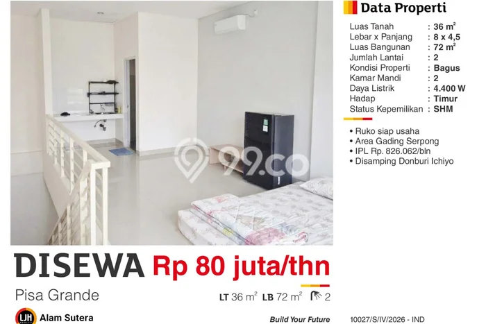 Disewakan Ruko di Kawasan Ramai Gading Serpong Luas 72m2 Disewakan Ruko di Kawasan Ramai Gading Serpong Luas 72m2
