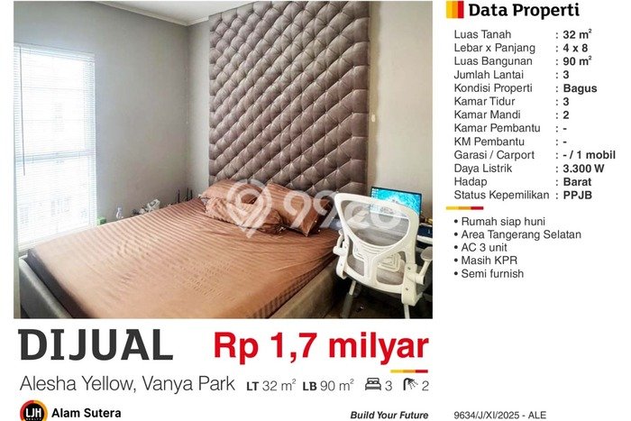 Dijual Hunian Rumah Nyaman 3 KT di BSD Vanya Park, Tangerang Dijual Hunian Rumah Nyaman 3 KT di BSD Vanya Park, Tangerang