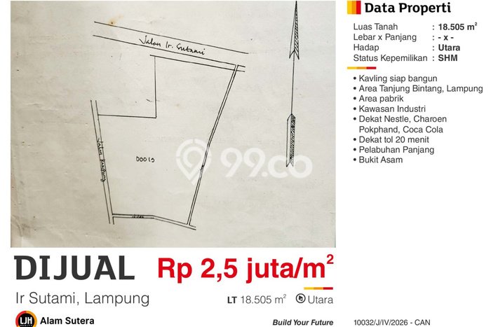 Lahan untuk Dijual Lokasi Tanjung Bintang, Lampung Selatan Luas 18505m2 SHM Lahan untuk Dijual Lokasi Tanjung Bintang, Lampung Selatan Luas 18505m2 SHM