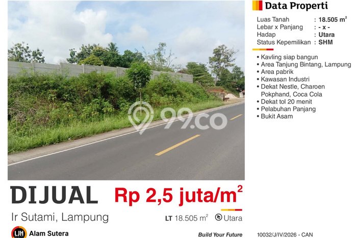 Lahan untuk Dijual Lokasi Tanjung Bintang, Lampung Selatan Luas 18505m2 SHM Lahan untuk Dijual Lokasi Tanjung Bintang, Lampung Selatan Luas 18505m2 SHM