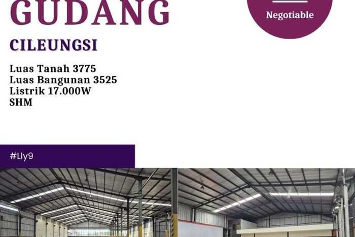 FOR SALE! Gudang di Cileungsi Bogor, LT 3775m2, LB 3525m2 FOR SALE! Gudang di Cileungsi Bogor, LT 3775m2, LB 3525m2