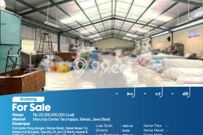 FOR SALE! Gudang di Tarumajaya Bekasi, LT 1800m2, LB 2000m2 FOR SALE! Gudang di Tarumajaya Bekasi, LT 1800m2, LB 2000m2