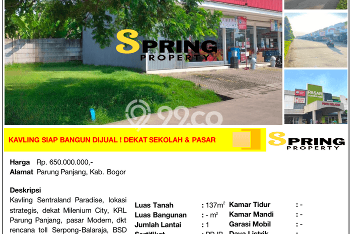 Tanah Dijual Lokasi Parung Panjang, Bogor Luas 137m2 Legalitas Aman Tanah Dijual Lokasi Parung Panjang, Bogor Luas 137m2 Legalitas Aman