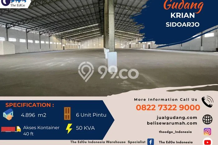 Unit Gudang Paling Strategis di Krian Sidoarjo dengan LB 4896m2 Unit Gudang Paling Strategis di Krian Sidoarjo dengan LB 4896m2