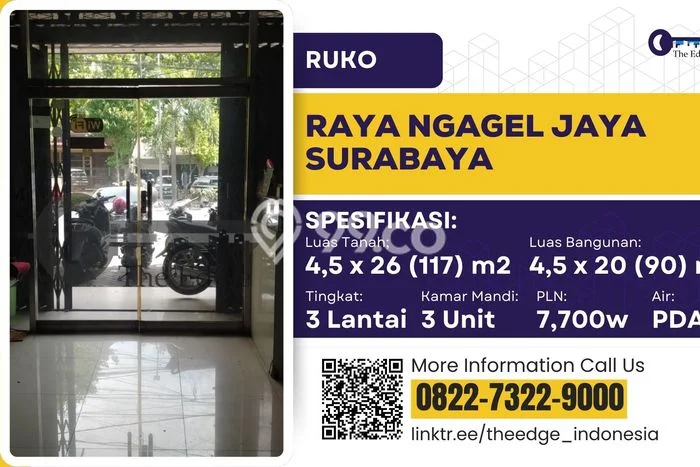 Untuk Dijual! Ruko di Ngagel Surabaya LT 117m2 / LB 90m2 Kawasan Strategis Untuk Dijual! Ruko di Ngagel Surabaya LT 117m2 / LB 90m2 Kawasan Strategis