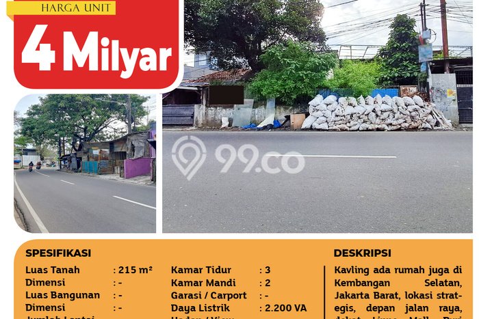 Kavling Tanah di Kembangan Dijual Luas 215m2 Legalitas - Kavling Tanah di Kembangan Dijual Luas 215m2 Legalitas -