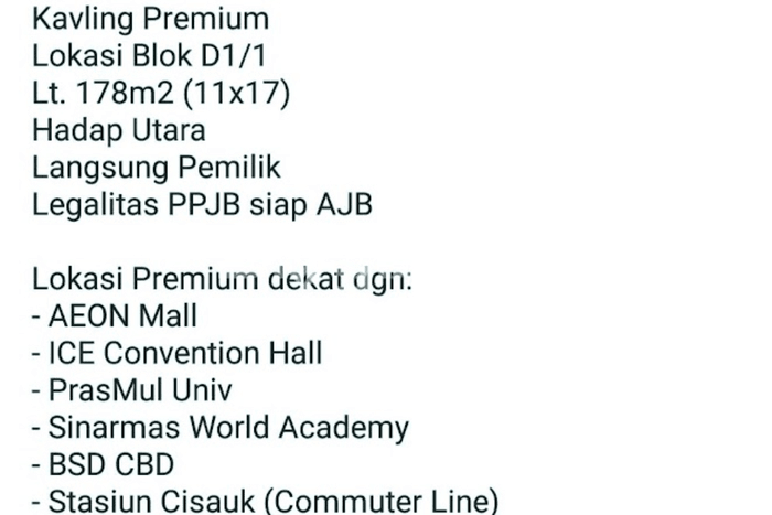 Tanah Kavling Dijual di BSD, Tangerang dengan Luas Tanah 178m2 Tanah Kavling Dijual di BSD, Tangerang dengan Luas Tanah 178m2