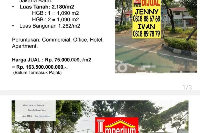 Unit Komersial Dijual di Jakarta Barat LT 2180m2 & LB 1262m2 Unit Komersial Dijual di Jakarta Barat LT 2180m2 & LB 1262m2