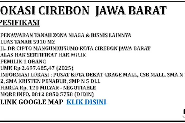 Tanah untuk Dijual Lokasi Kejaksan, Cirebon Luas 5910m2 SHM Tanah untuk Dijual Lokasi Kejaksan, Cirebon Luas 5910m2 SHM
