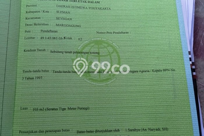 Lahan untuk Dijual di Seyegan Sleman Luas 103m2 Lahan untuk Dijual di Seyegan Sleman Luas 103m2