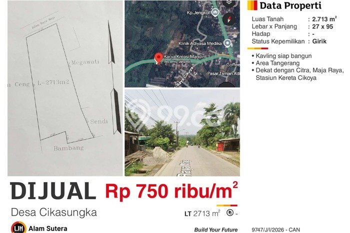 Tanah Kavling di Tangerang Dijual dengan Luas 2713m2 Tanah Kavling di Tangerang Dijual dengan Luas 2713m2