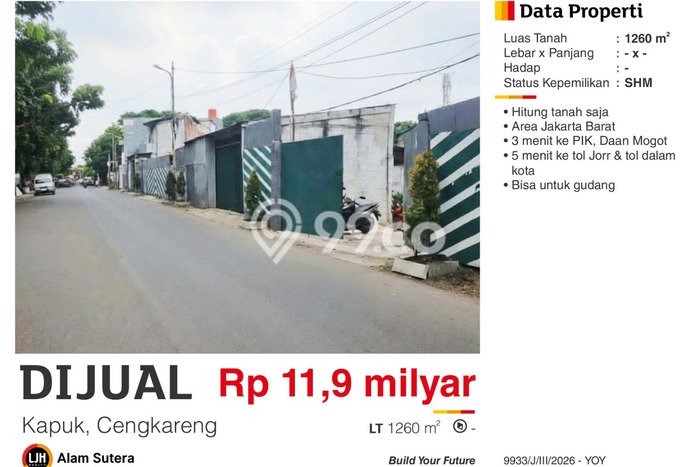Tanah Kavling Dijual di Jakarta Barat dengan Spesifikasi 1260m2 Tanah Kavling Dijual di Jakarta Barat dengan Spesifikasi 1260m2