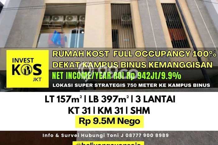 Kost Dijual Lokasi Strategis Kemanggisan Jakarta Barat 31 Kamar Tidur Kost Dijual Lokasi Strategis Kemanggisan Jakarta Barat 31 Kamar Tidur