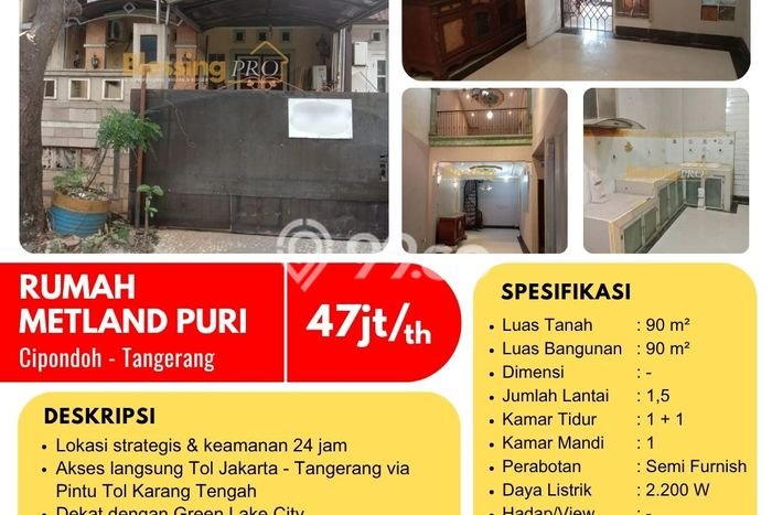 Disewakan! Rumah 2 Kamar Tidur &
1 Kamar Mandi di Metland Puri, Jakarta Barat Disewakan! Rumah 2 Kamar Tidur &
1 Kamar Mandi di Metland Puri, Jakarta Barat