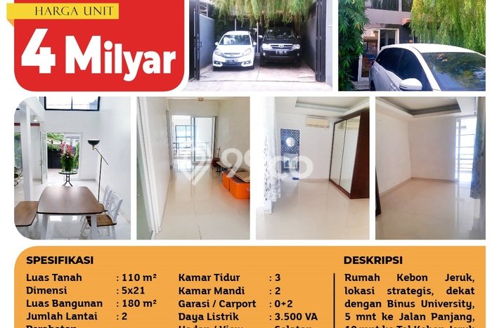 Hunian Eksklusif Siap Huni LT 110m2 di Kebon Jeruk, Jakarta Barat Hunian Eksklusif Siap Huni LT 110m2 di Kebon Jeruk, Jakarta Barat