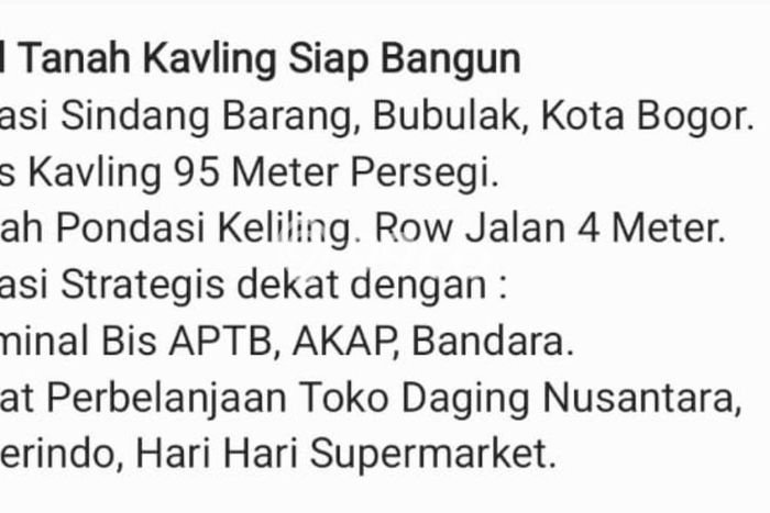 Dijual Tanah di Bogor, Luas 95m2 SHM Dijual Tanah di Bogor, Luas 95m2 SHM