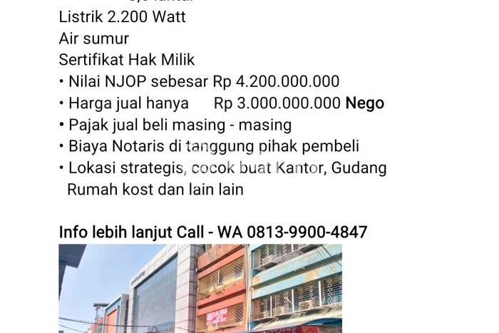 Dijual! Ruko di Pangeran Jayakarta Jakarta Pusat LT 110m2 / LB 400m2 Kawasan Bisnis Dijual! Ruko di Pangeran Jayakarta Jakarta Pusat LT 110m2 / LB 400m2 Kawasan Bisnis