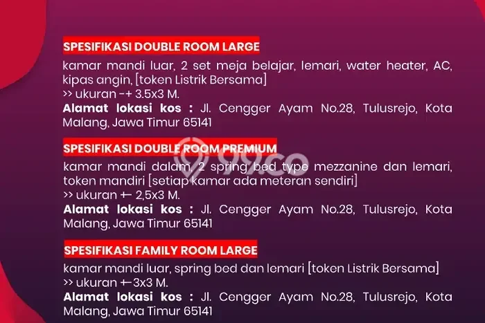 Kost di Lowokwaru Malang Siap Huni Full Furnished Kost di Lowokwaru Malang Siap Huni Full Furnished