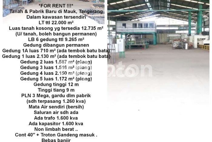 Gudang bagus disewakan di Mauk Tangerang dengan LB 9265m2 harga sewa terbaik Gudang bagus disewakan di Mauk Tangerang dengan LB 9265m2 harga sewa terbaik