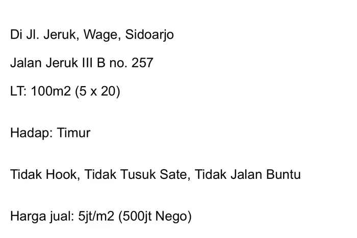 Tanah Dijual Lokasi Taman, Sidoarjo dengan Luas Tanah 100m2 dan Status SHM Tanah Dijual Lokasi Taman, Sidoarjo dengan Luas Tanah 100m2 dan Status SHM