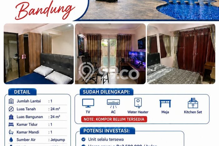 Hunian Apartemen Ekonomis di Bandung dengan 1 Kamar Tidur, 1 Kamar Mandi Hunian Apartemen Ekonomis di Bandung dengan 1 Kamar Tidur, 1 Kamar Mandi