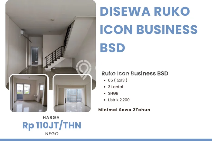 Untuk Disewa Ruko di BSD Tangerang Selatan LT 65m2, LB 65m2 Untuk Disewa Ruko di BSD Tangerang Selatan LT 65m2, LB 65m2