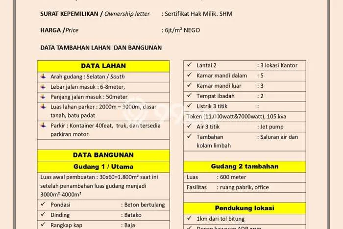Area Ramai! Pabrik Dijual di Curug untuk Bisnis Luas Bangunan 2700m2 Area Ramai! Pabrik Dijual di Curug untuk Bisnis Luas Bangunan 2700m2