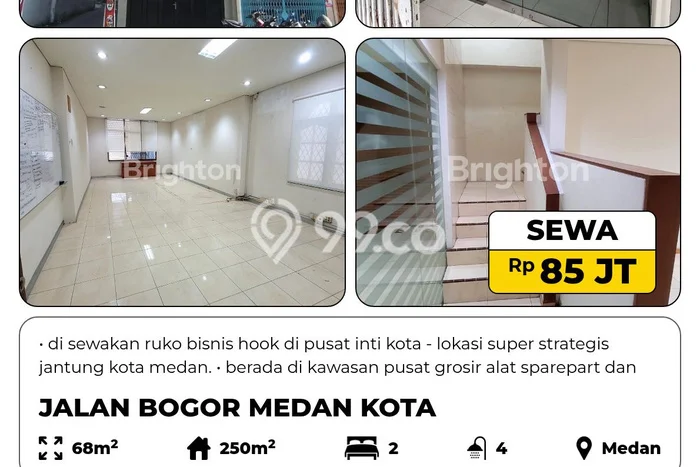 Disewakan Ruko komersial di Medan Kota luas bangunan 250m2 Disewakan Ruko komersial di Medan Kota luas bangunan 250m2