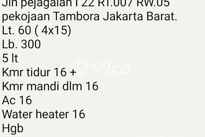 Unit Kost Dijual di Tambora dengan 16 Kamar Tidur & Luas Bangunan 300m2 Unit Kost Dijual di Tambora dengan 16 Kamar Tidur & Luas Bangunan 300m2