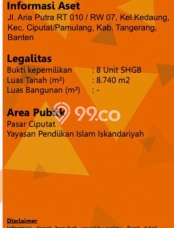 Tanah Kosong Dijual di Tangerang Selatan dengan Area 8740m2 Tanah Kosong Dijual di Tangerang Selatan dengan Area 8740m2
