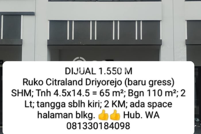 Unit Ruko Dijual di Driyorejo Gresik Luas Tanah 65m2, Luas Bangunan 110m2 Unit Ruko Dijual di Driyorejo Gresik Luas Tanah 65m2, Luas Bangunan 110m2