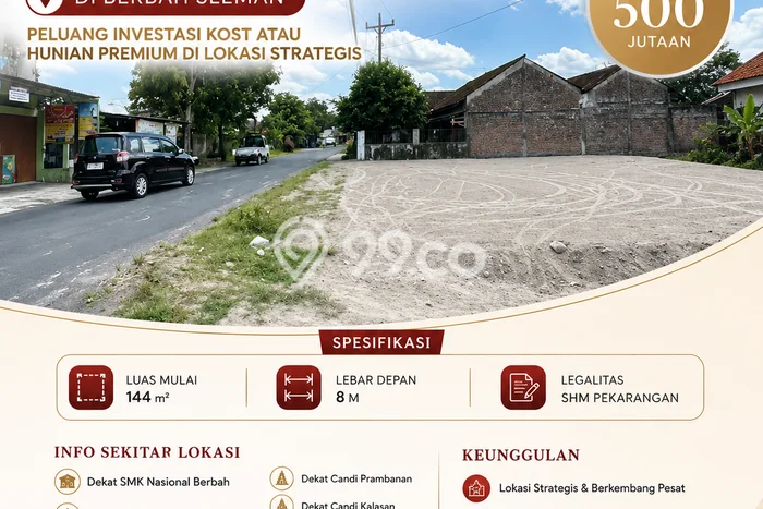 Tanah untuk Dijual Lokasi Berbah, Sleman Luas 144m2 SHM Tanah untuk Dijual Lokasi Berbah, Sleman Luas 144m2 SHM