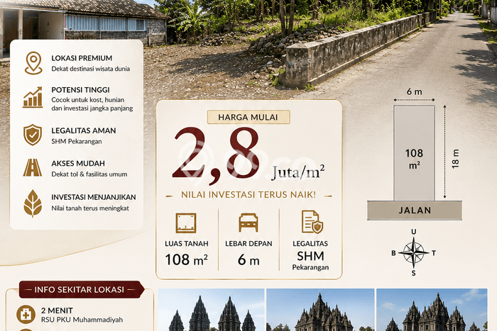 Tanah Komersial Dijual di Prambanan Sleman 108m2 Tanah Komersial Dijual di Prambanan Sleman 108m2
