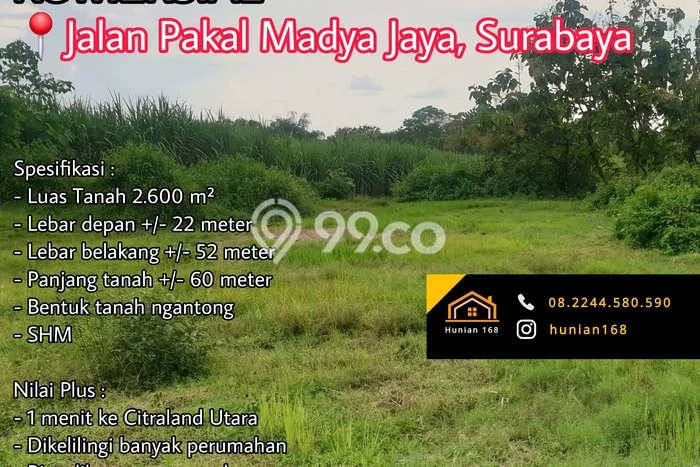 Tanah Dijual Lokasi Pakal, Surabaya dengan Luas Tanah 2600m2 dan Status SHM Tanah Dijual Lokasi Pakal, Surabaya dengan Luas Tanah 2600m2 dan Status SHM