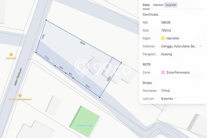 Kavling Tanah untuk Dijual di Canggu, Badung, Luas 720m2 Kavling Tanah untuk Dijual di Canggu, Badung, Luas 720m2