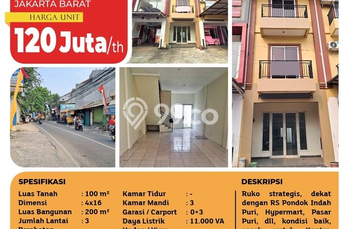 Ruko disewakan di Kembangan Jakarta Barat dengan luas bangunan 200m2 Ruko disewakan di Kembangan Jakarta Barat dengan luas bangunan 200m2