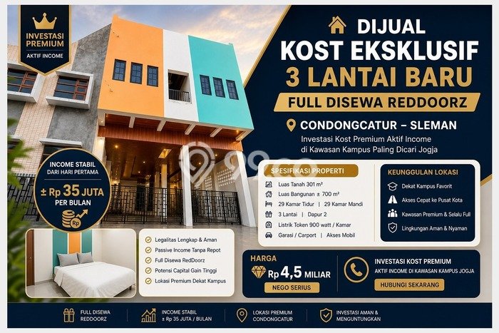 Untuk Dijual Kost 29 Kamar di Yogyakarta untuk Aset Anda Untuk Dijual Kost 29 Kamar di Yogyakarta untuk Aset Anda