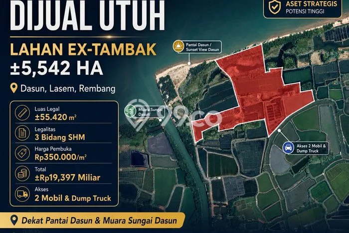 Tanah Dijual Lokasi Lasem, Rembang Luas 55420m2 Legalitas Aman Tanah Dijual Lokasi Lasem, Rembang Luas 55420m2 Legalitas Aman