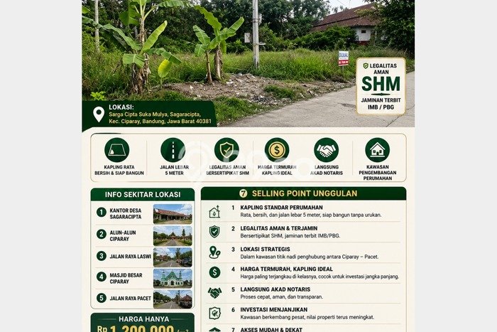 Tanah Dijual Lokasi Ciparay, Bandung dengan Luas Tanah 270m2 dan Status SHM Tanah Dijual Lokasi Ciparay, Bandung dengan Luas Tanah 270m2 dan Status SHM
