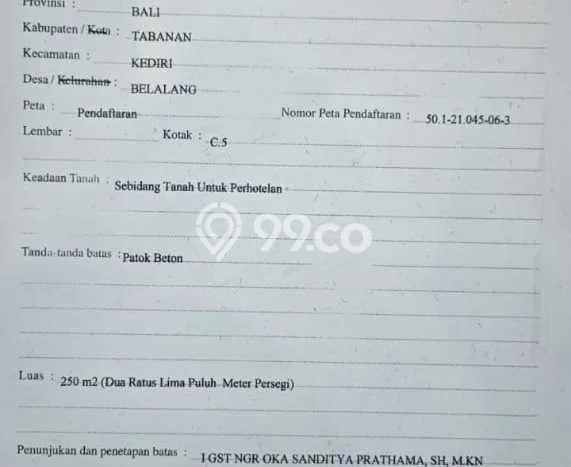 Tanah Strategis Dijual di Kediri Tabanan 250m2 Tanah Strategis Dijual di Kediri Tabanan 250m2