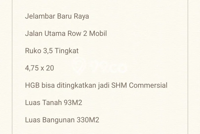 Unit Ruko Dijual di Jakarta Barat LT 93m2 & LB 330m2 Unit Ruko Dijual di Jakarta Barat LT 93m2 & LB 330m2