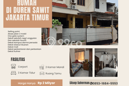 Dijual Rumah 3 Kamar Lokasi Ideal Bagus dan Strategis di Duren Sawit Dijual Rumah 3 Kamar Lokasi Ideal Bagus dan Strategis di Duren Sawit