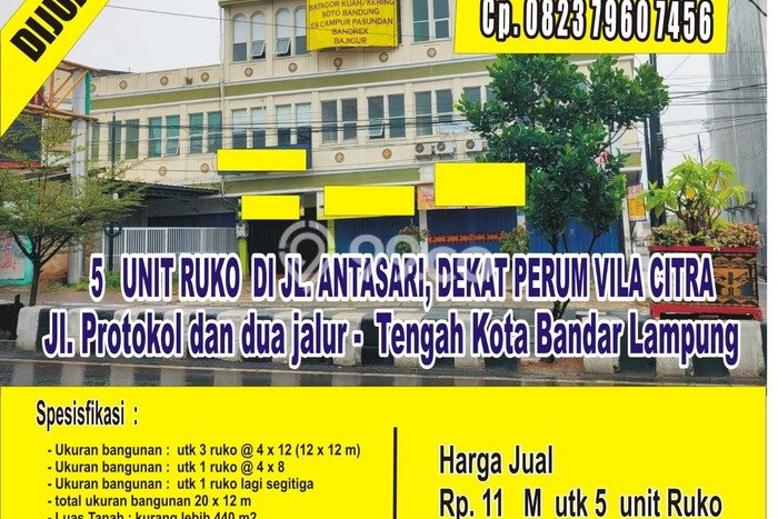 Dijual Ruko di Tanjung Karang Timur, Luas 720m², Area Bisnis Dijual Ruko di Tanjung Karang Timur, Luas 720m², Area Bisnis