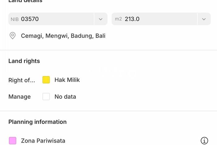 Untuk Dijual Tanah 213m2 di Cemagi, Badung Untuk Dijual Tanah 213m2 di Cemagi, Badung
