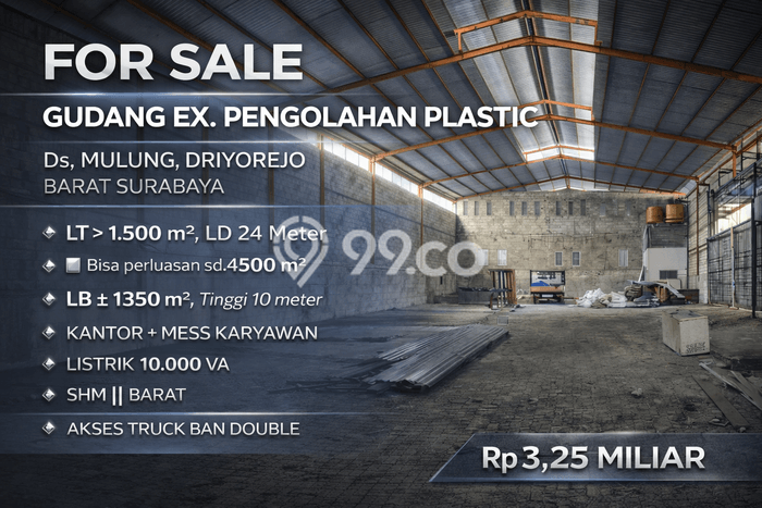 Unit Gudang Dijual di Driyorejo Gresik Luas Bangunan 1350m2 Unit Gudang Dijual di Driyorejo Gresik Luas Bangunan 1350m2