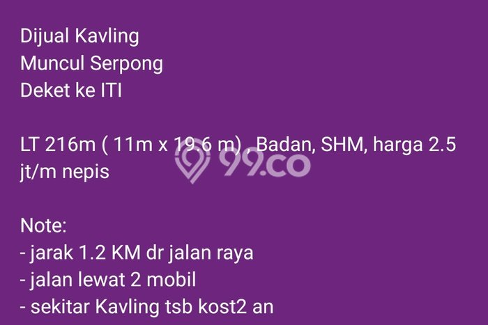 KAVLING MURAH DEKAT ITI, COCOK BUAT KOST DAN INVEST KAVLING MURAH DEKAT ITI, COCOK BUAT KOST DAN INVEST