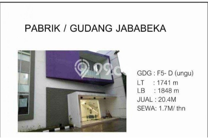 Gudang untuk Disewa di Pusat Bekasi Luas Bangunan 1848m2 Gudang untuk Disewa di Pusat Bekasi Luas Bangunan 1848m2