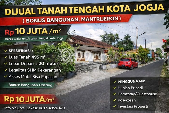 Kavling Tanah di Mantrijeron Dijual Luas 495m2 Legalitas SHM Kavling Tanah di Mantrijeron Dijual Luas 495m2 Legalitas SHM